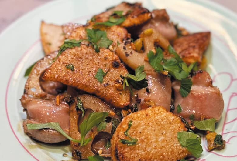 砂肝と長芋のトリフォラーティ