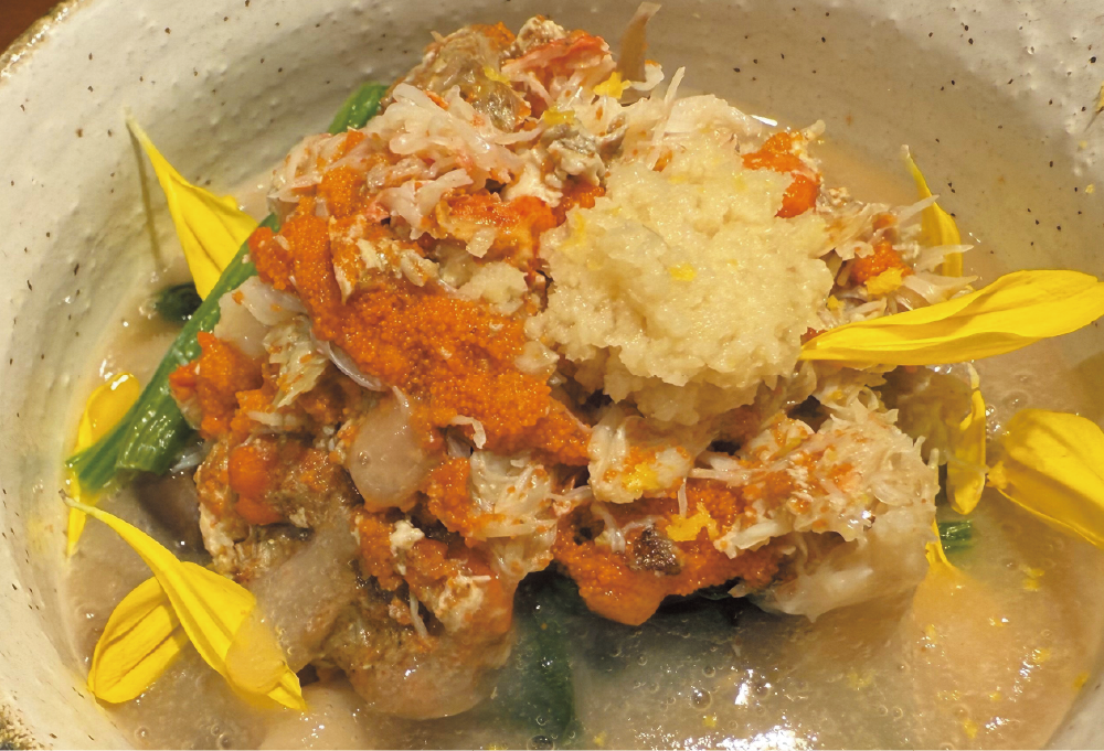 香箱カニとほうれん草と長芋とろろ