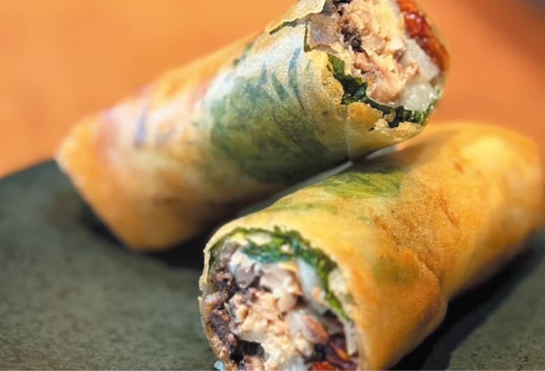 秋刀魚と長芋、ドライトマトの春巻き