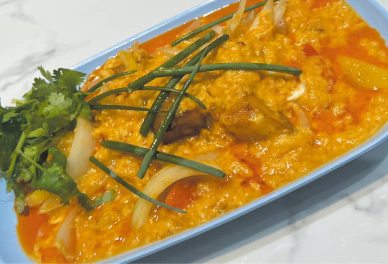 長芋と蟹の卵カレー炒め